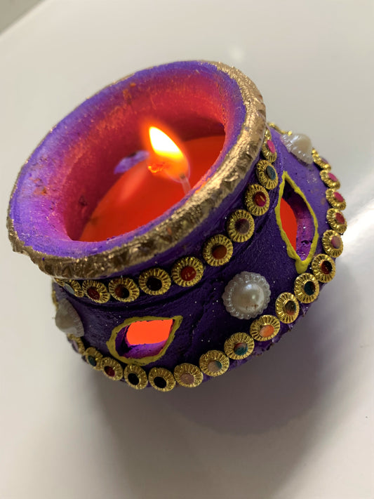 Designer Big Matka Colourful Earthen Designer Diye