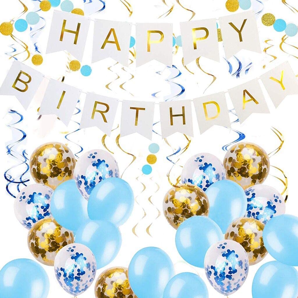 Blue Gold Party Balloons And Decorations Combo Party Kit