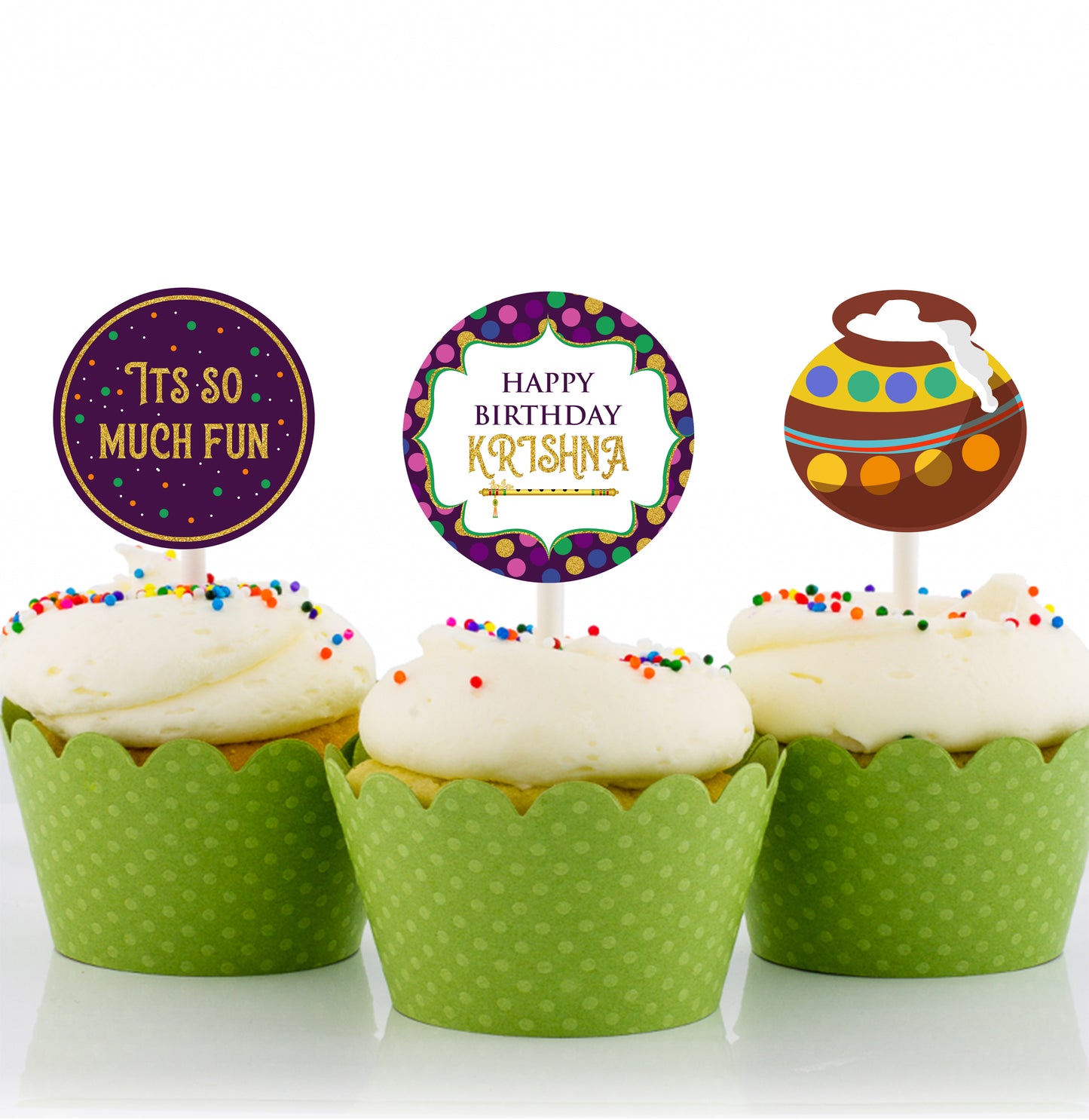 Little Krishna /Janmashtami Theme - Cup Cake Topper Decoration (Pack Of 12)