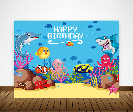 Baby Shark Theme Birthday Party Backdrop
