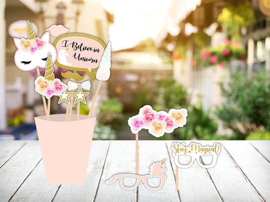 Unicorn Theme Birthday Party Photo Booth Props Kit