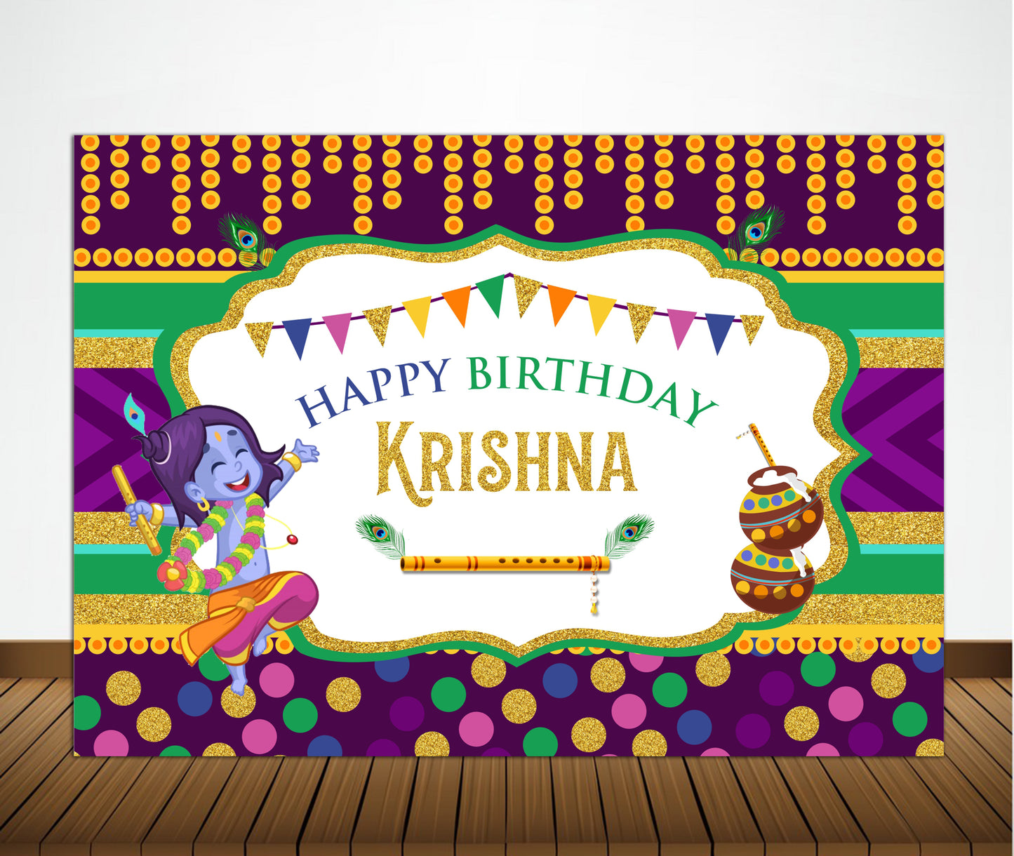 Little Krishna Theme Party Backdrop For Home Decoration Background
