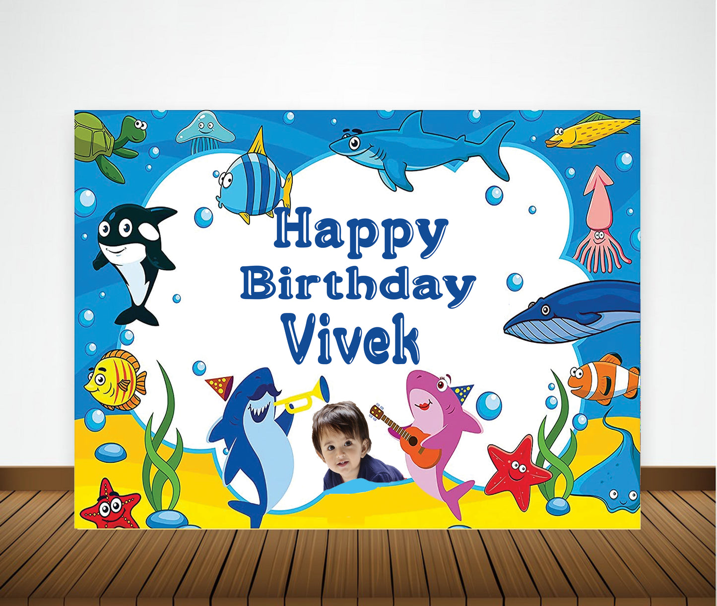 Baby Shark Theme Birthday Party Backdrop