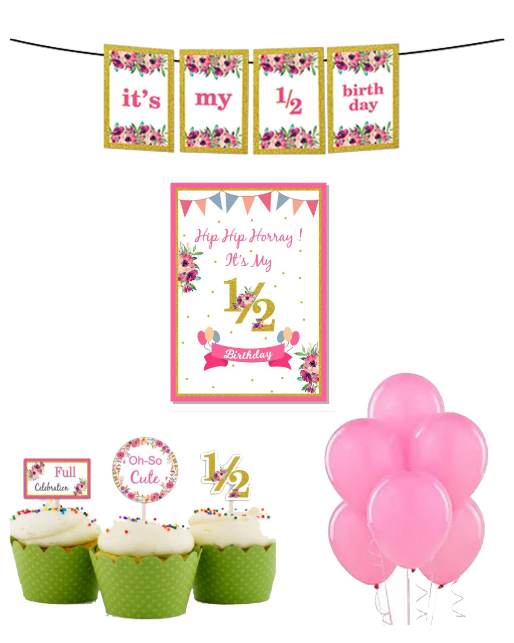 Half Birthday Decoration Party Supplies for Girls