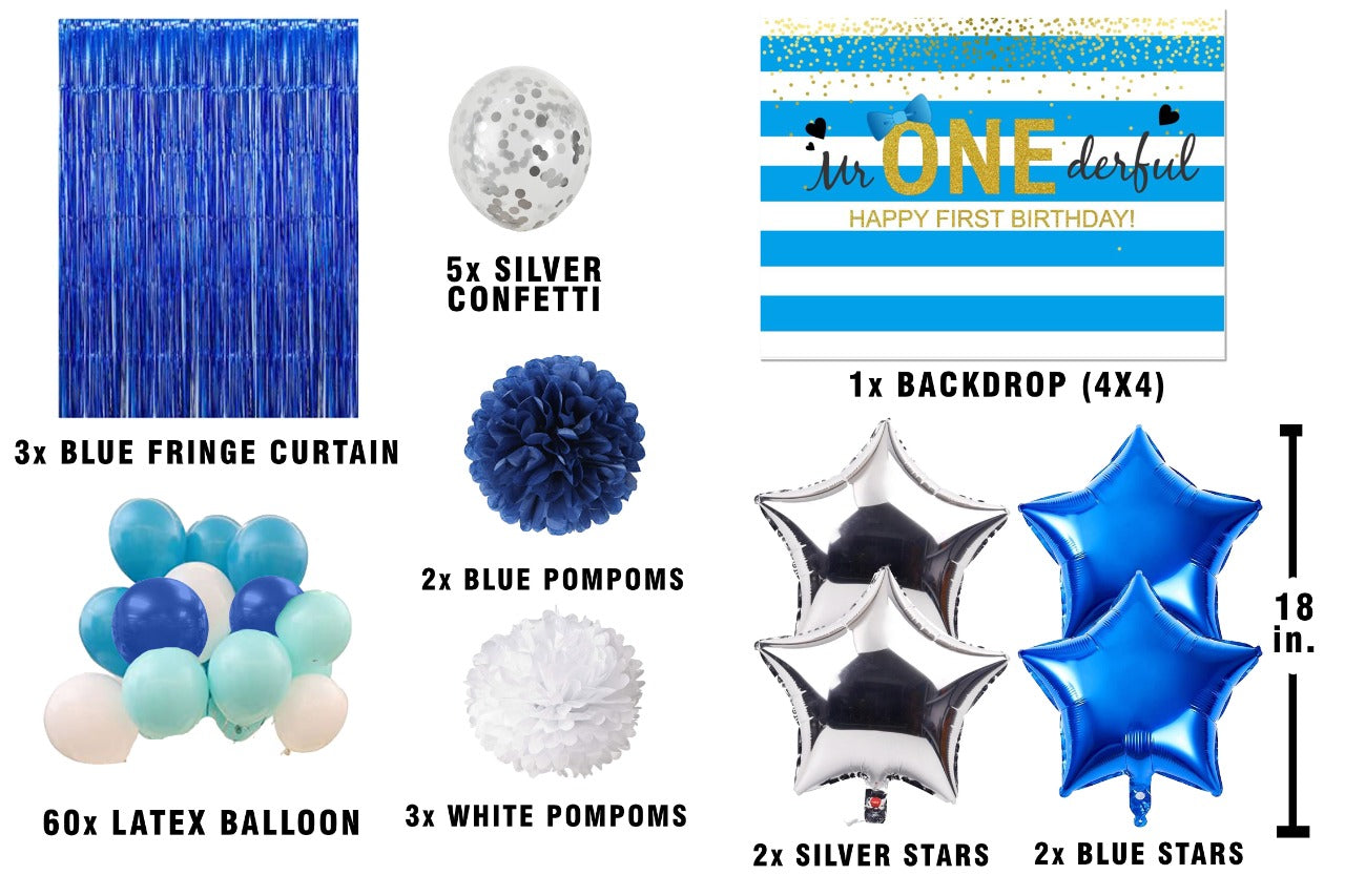 First Birthday Boys Party Decoration Complete Set with Backdrop