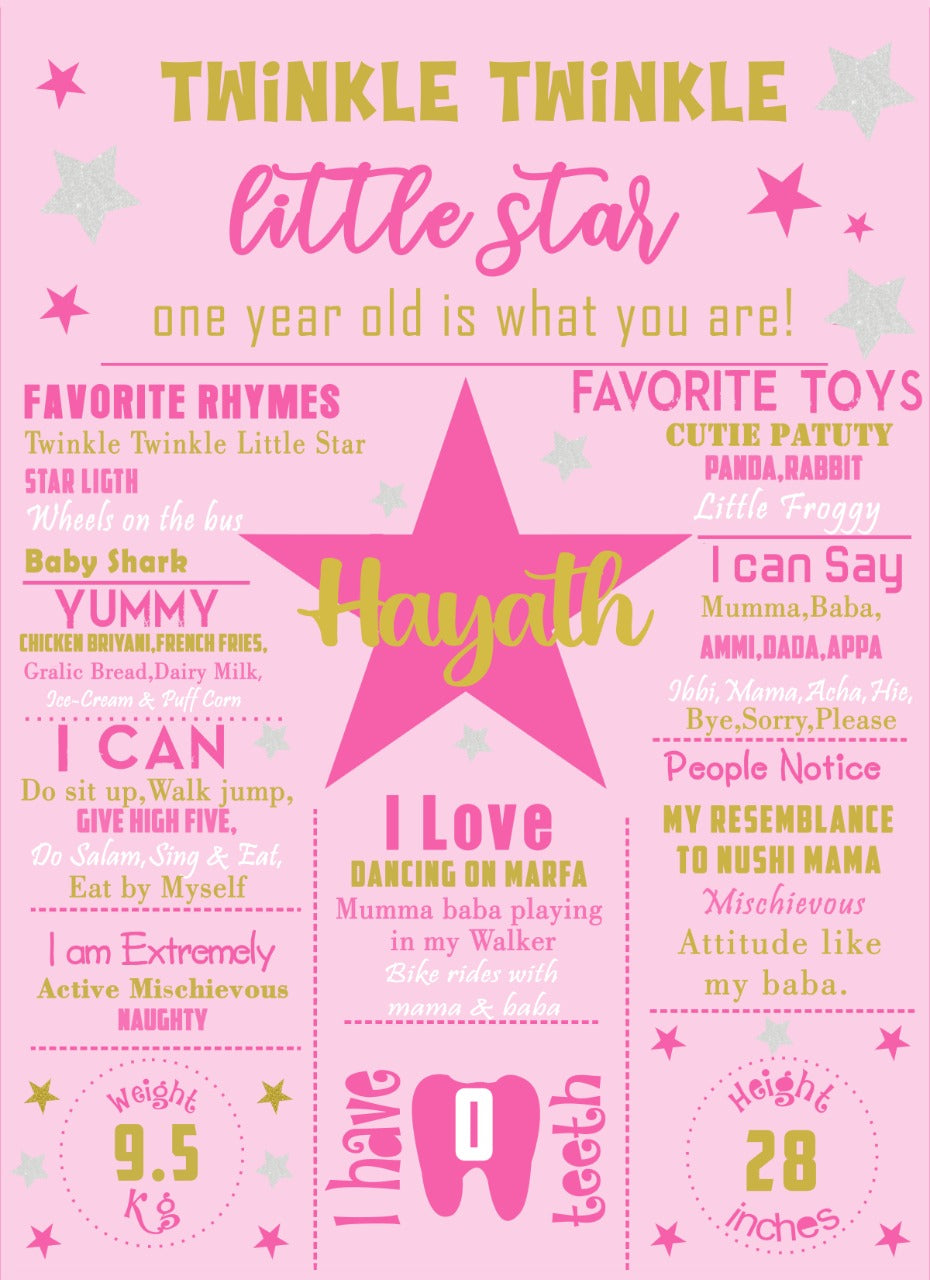 Twinkle Twinkle Little Star Theme Customized Chalkboard Milestone Board