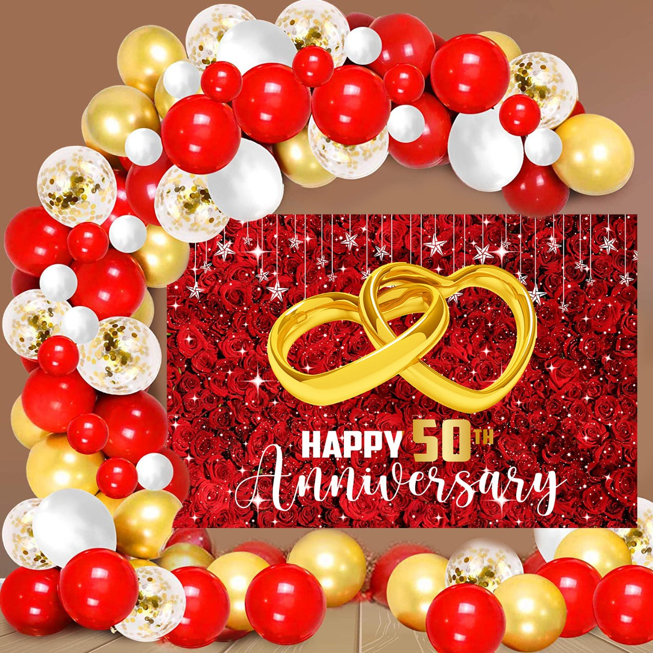 50th Anniversary Party Decoration Kit with Backdrop & Balloons