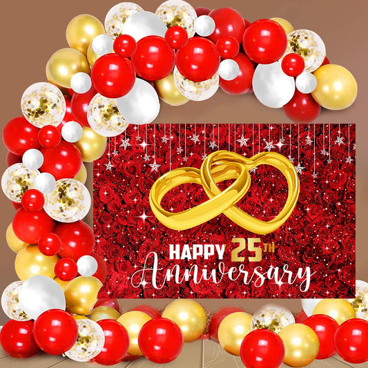 25th Anniversary Party Decoration Kit with Backdrop & Balloons
