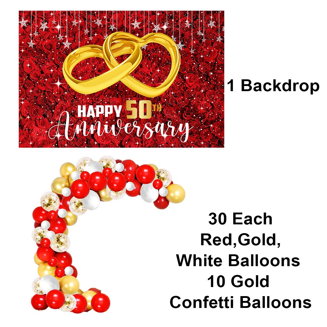 50th Anniversary Party Decoration Kit with Backdrop & Balloons