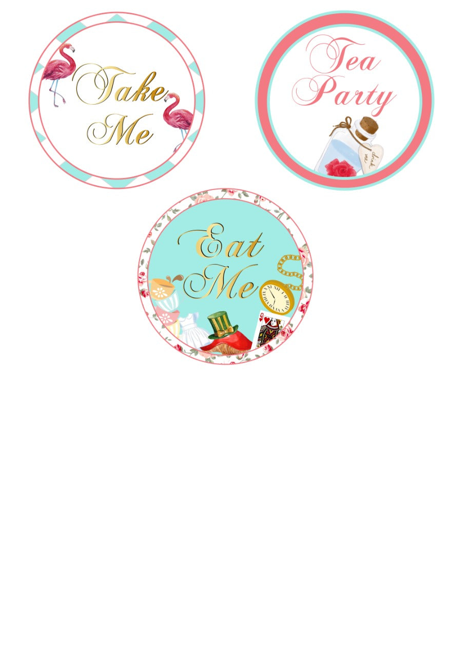 Alice Tea Party Theme Birthday Party Cupcake Toppers for Decoration