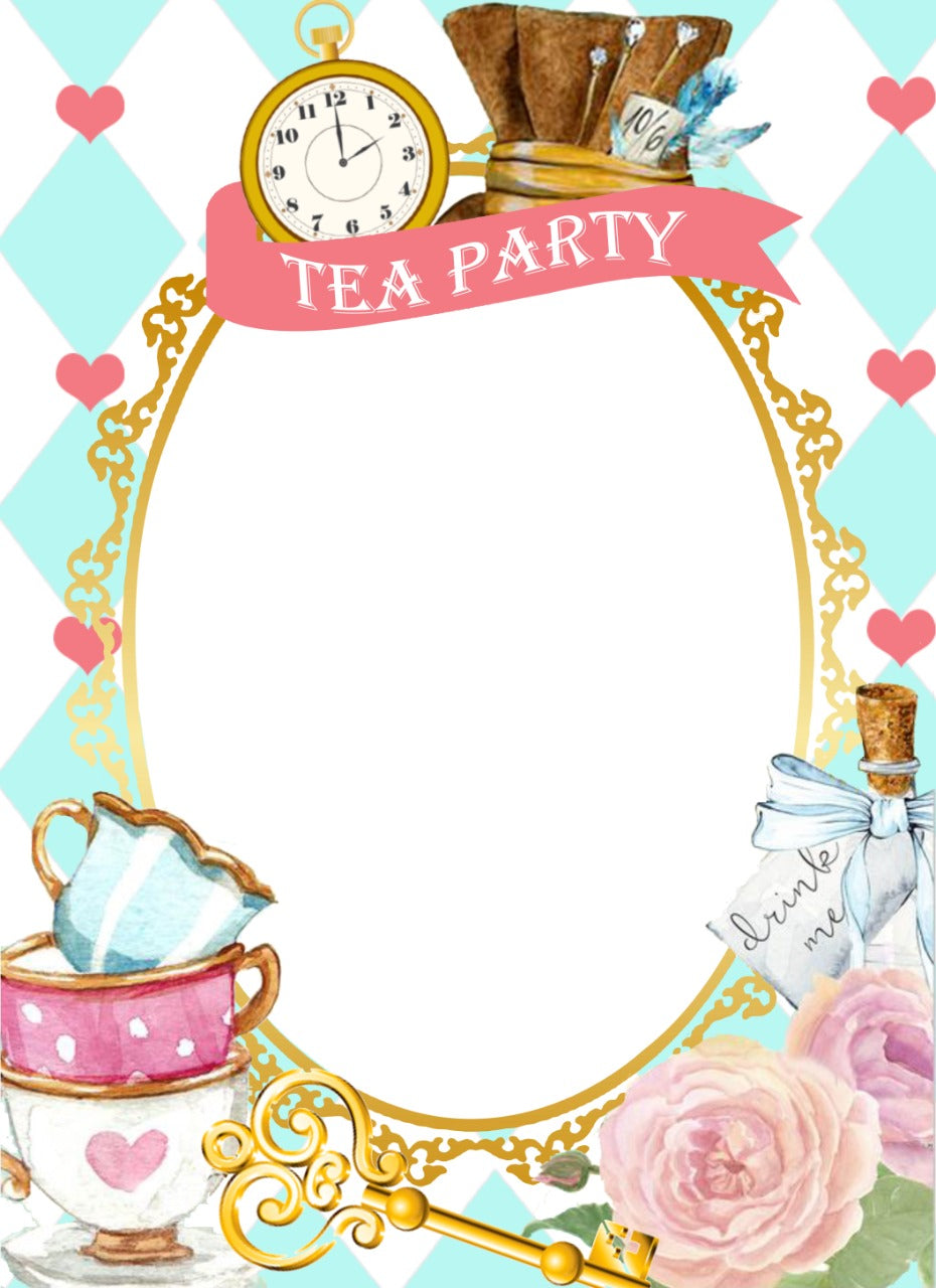 Alice Tea Party Theme Birthday Party Selfie Photo Booth Frame & Props