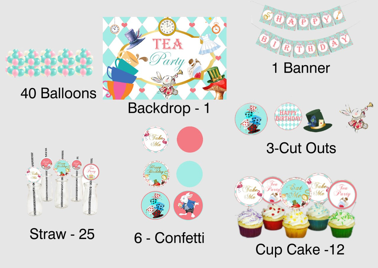 Alice Tea Party Theme Birthday Party Decoration Kit