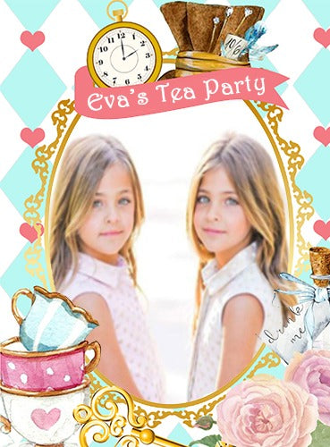 Alice Tea Party Theme Birthday Party Selfie Photo Booth Frame & Props