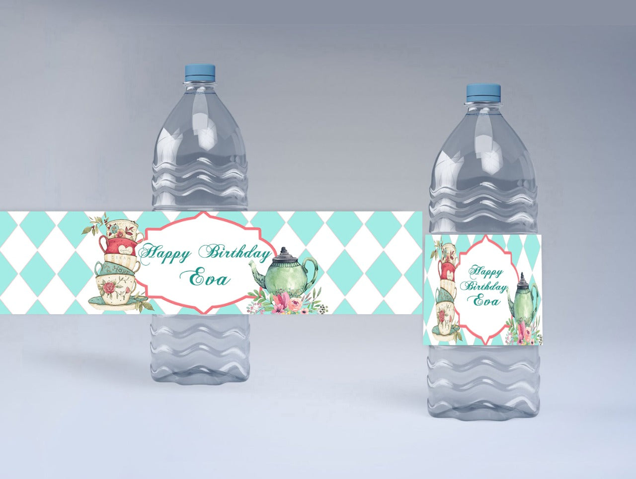 Alice Tea Party Theme Water Bottle Labels