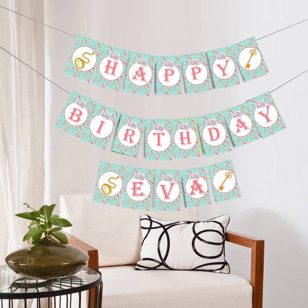 Alice Tea Party Theme Birthday Party Banner for Decoration