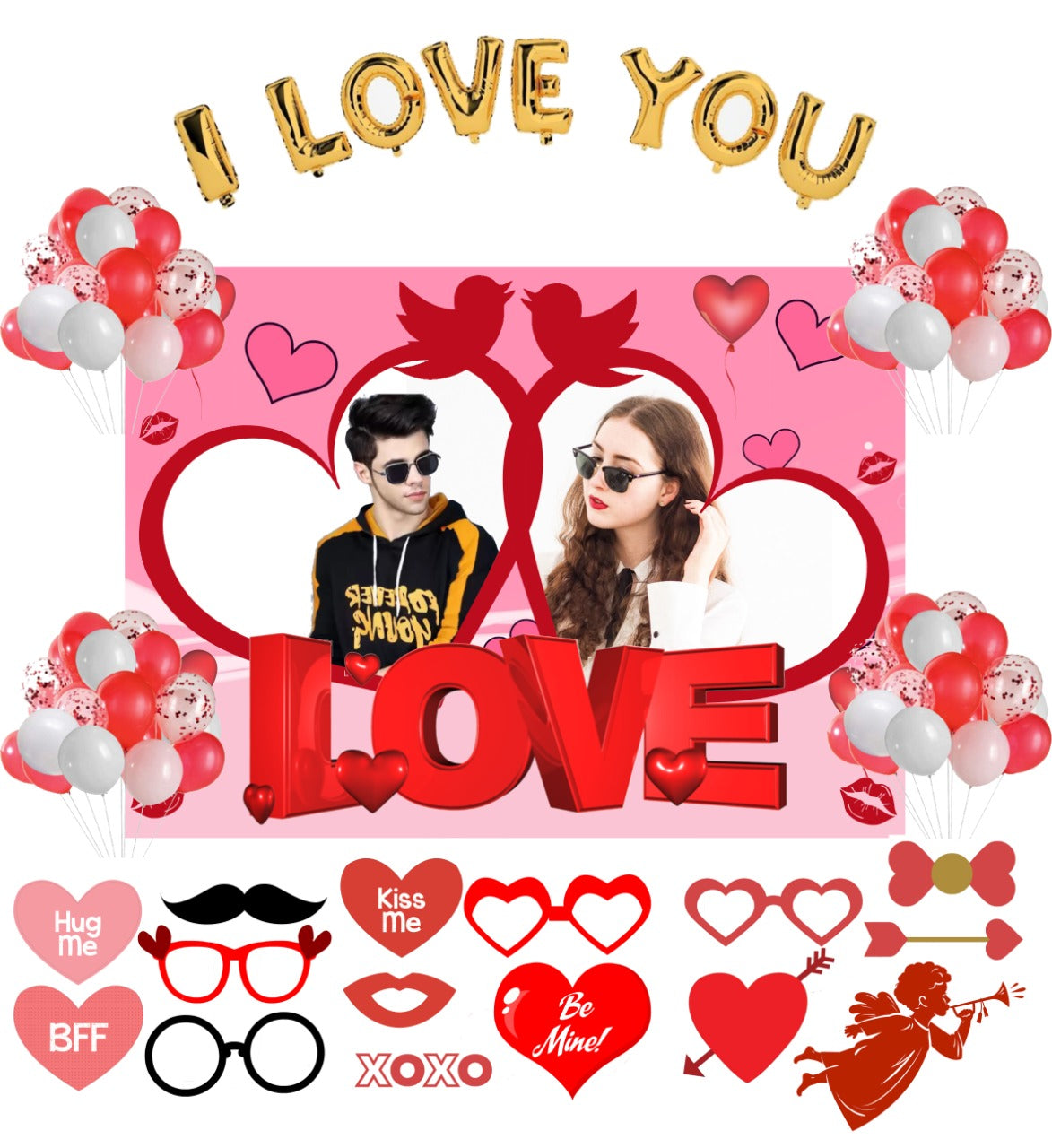 Valentine Photo booth I LOVE YOU Balloons and Decoration Set For Valentine Decoration Party