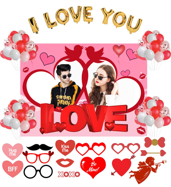 Valentine Photo booth I LOVE YOU  Balloons  and  Decoration Set For Valentine Decoration Party