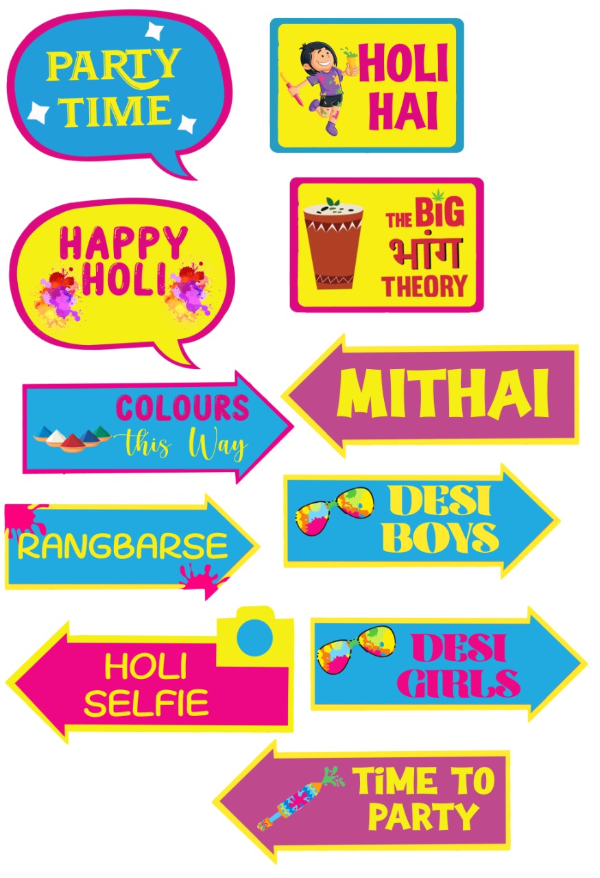 Holi Party Photo Booth Prop Set