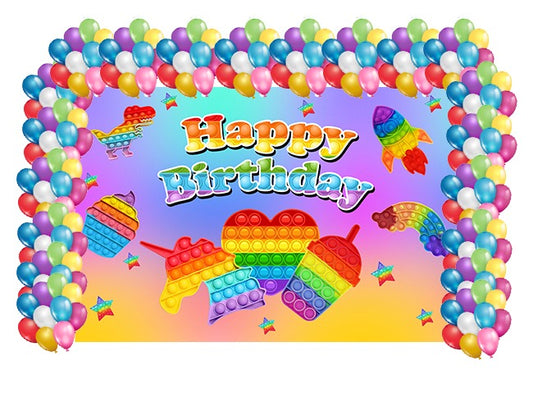 Pop It  Theme Birthday Party Decoration Kit with Backdrop & Balloons