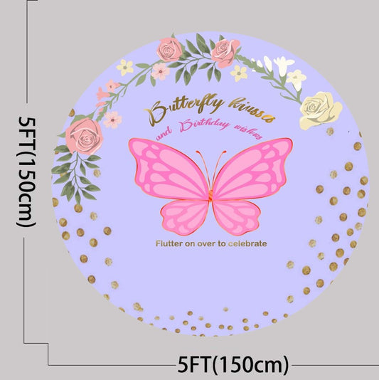 Butterfly Theme Round Birthday Party Backdrop