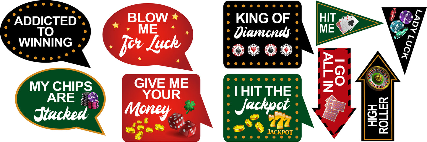 Casino/Card Party Photo Booth Props Kit For Decorations