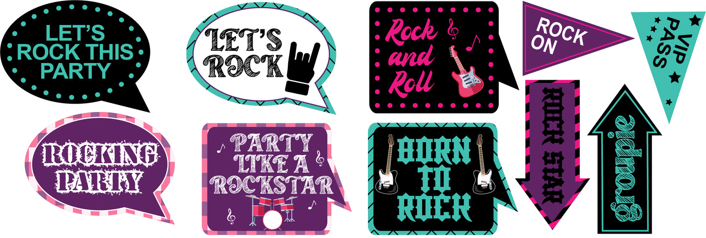 Rockstar Theme Birthday Party Photo Booth Props Kit