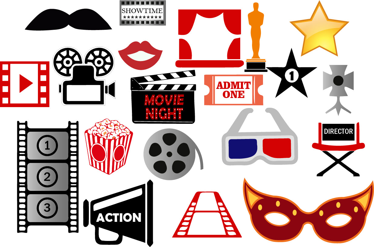 Movie Night Theme Photo Booth Props Kit