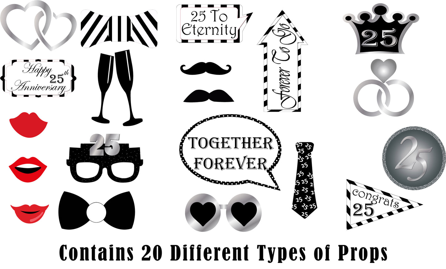 25th Anniversary Theme Party Photo Booth Props Kit