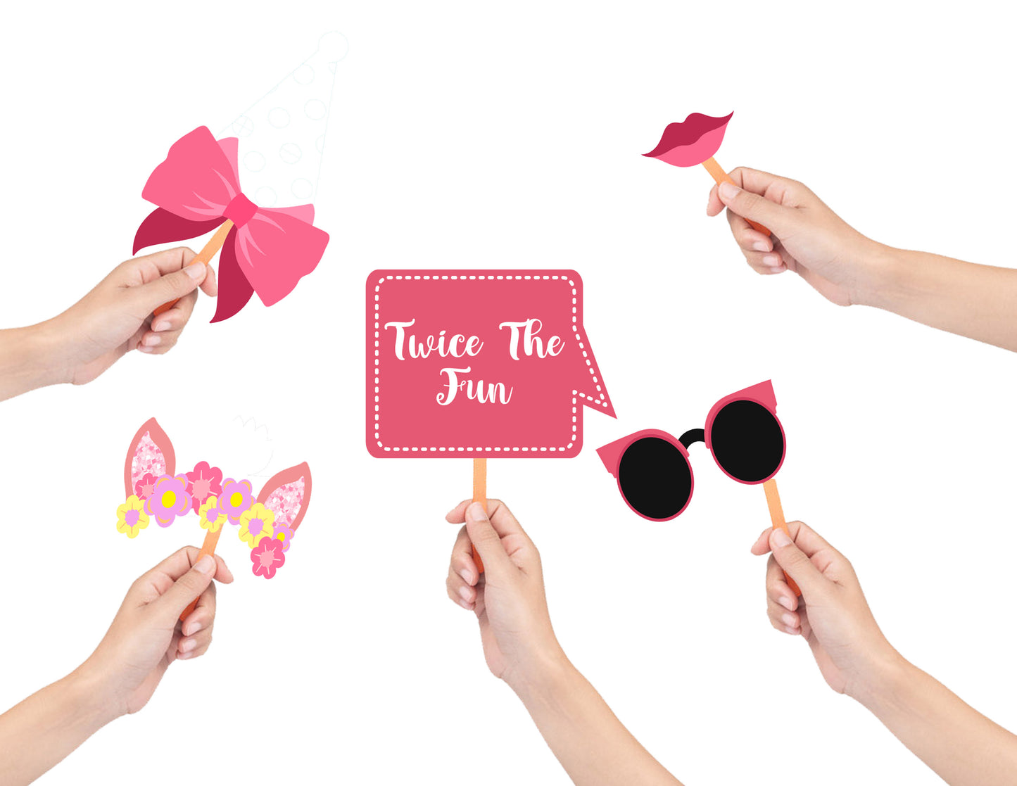 Twin Girls Theme Birthday Party Photo Booth Props Kit