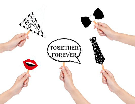 25th Anniversary Theme Party Photo Booth Props Kit