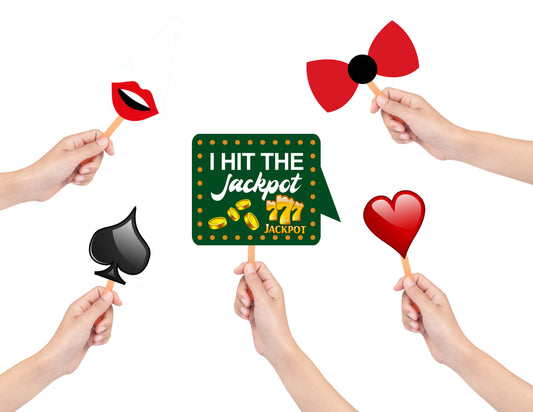 Casino/Card Party Photo Booth Props Kit For Decorations