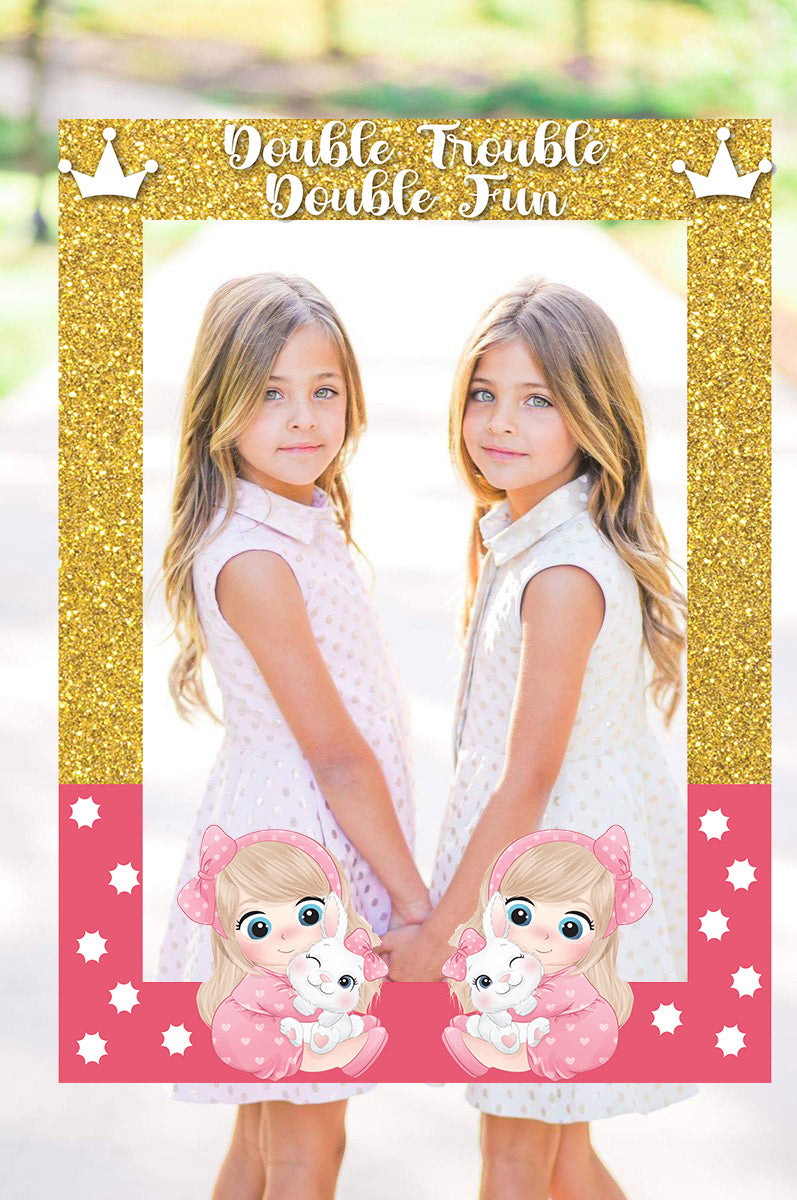 Twin Girls Theme Birthday Party Selfie Photo Booth Frame & Props