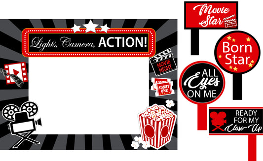Movie Night Theme Selfie Photo Booth Frame & Props