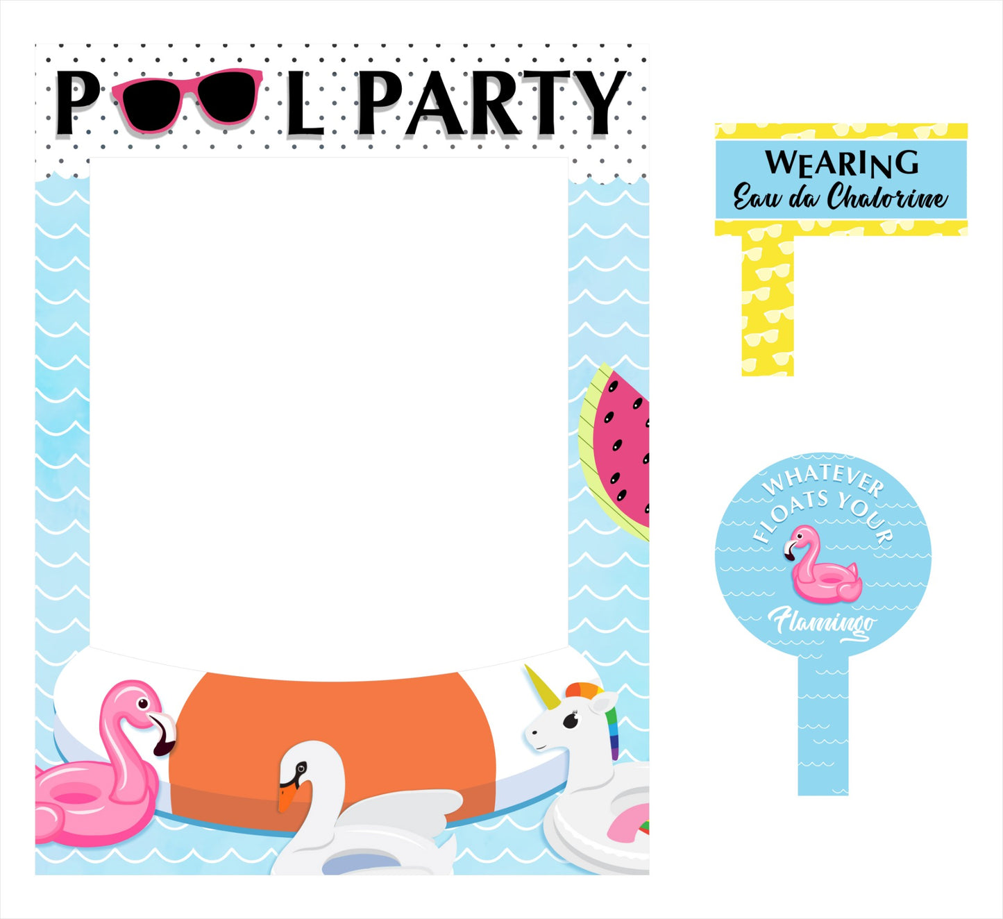 Pool Party Birthday Selfie Photo Booth Frame And Props