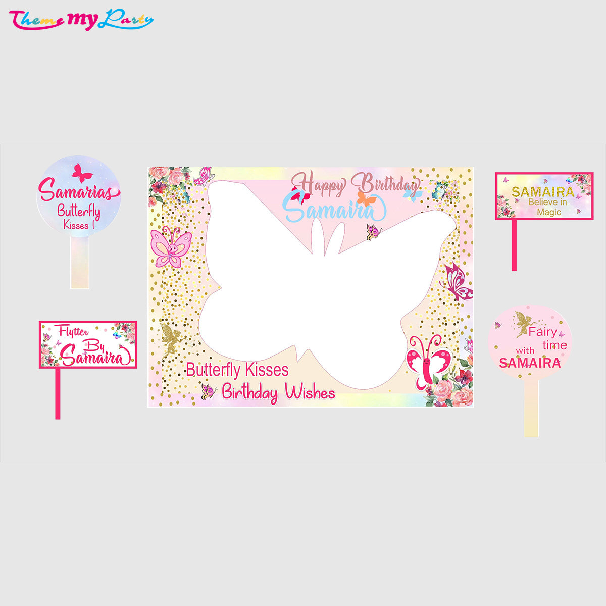 Butterflies & Fairies Theme Birthday Party Selfie Photo Booth Frame & Props