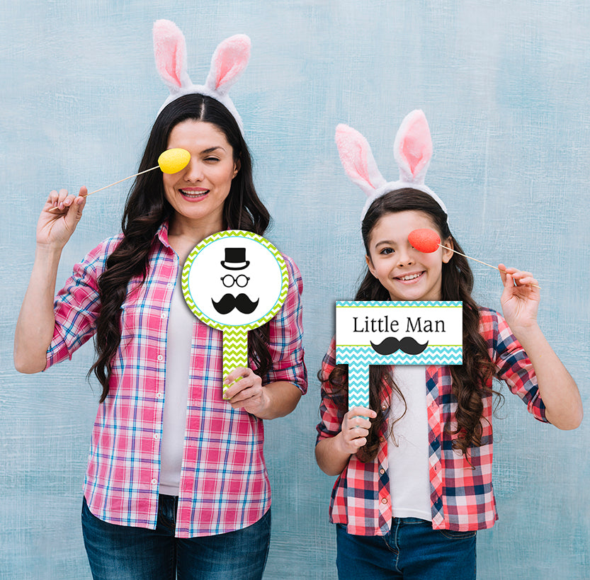 Little Man Theme Birthday Party Selfie Photo Booth Frame & Props