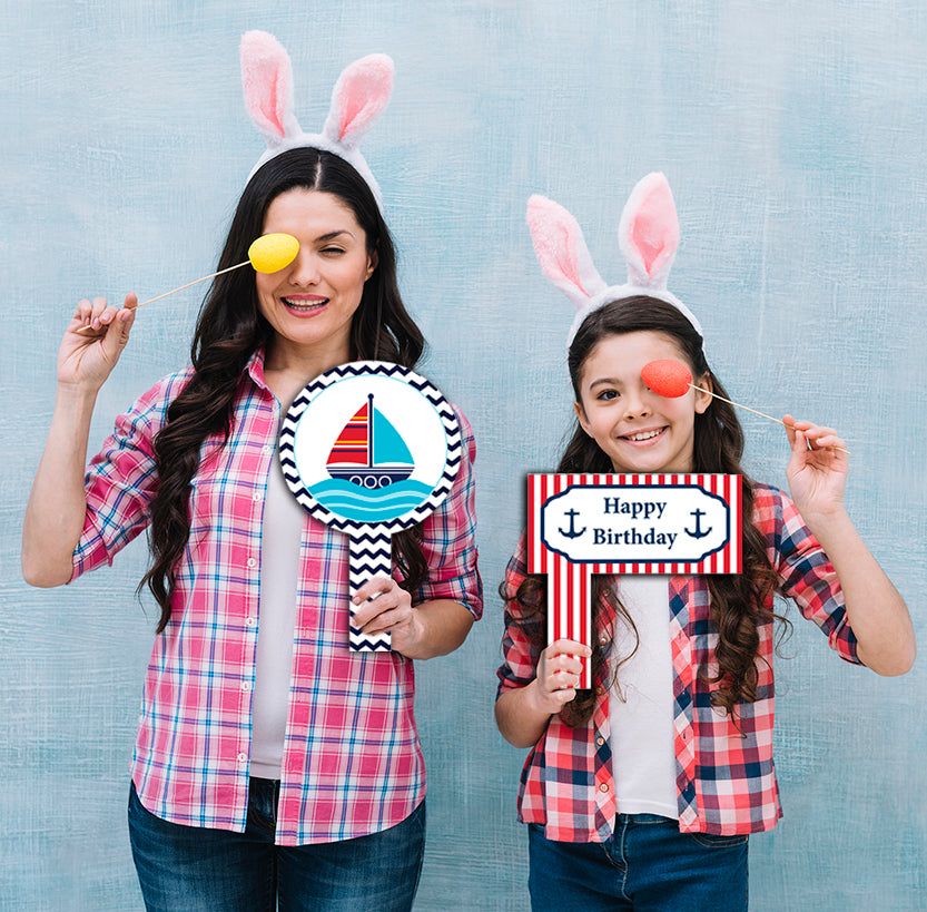 Nautical Ahoy Theme Birthday Party Selfie Photo Booth Frame & Props