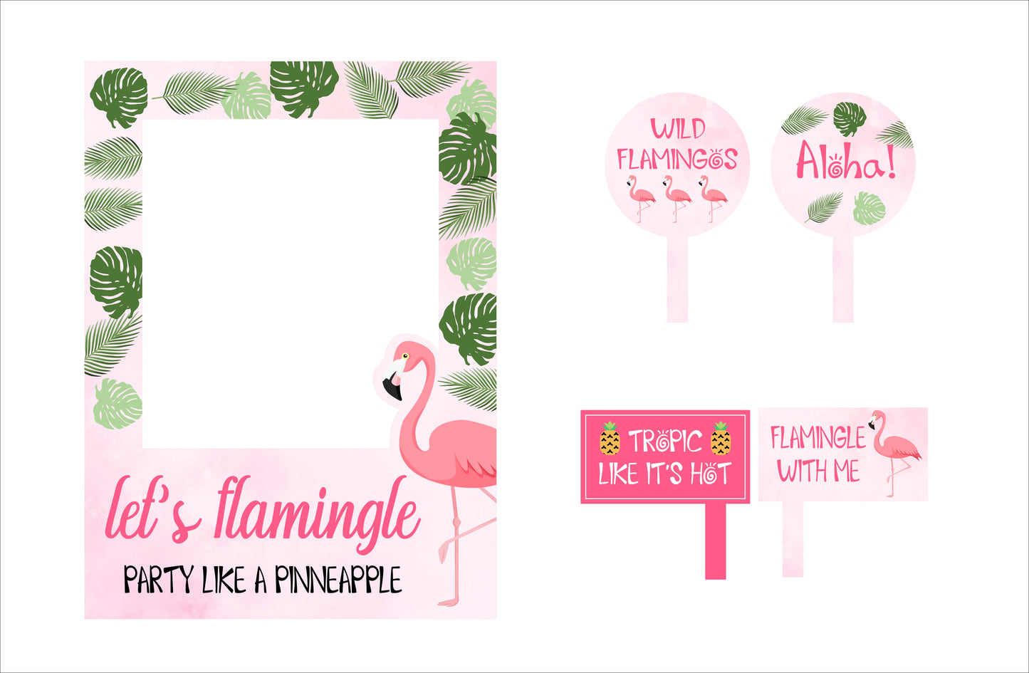 Flamingo Theme Birthday Party Selfie Photo Booth Frame & Props