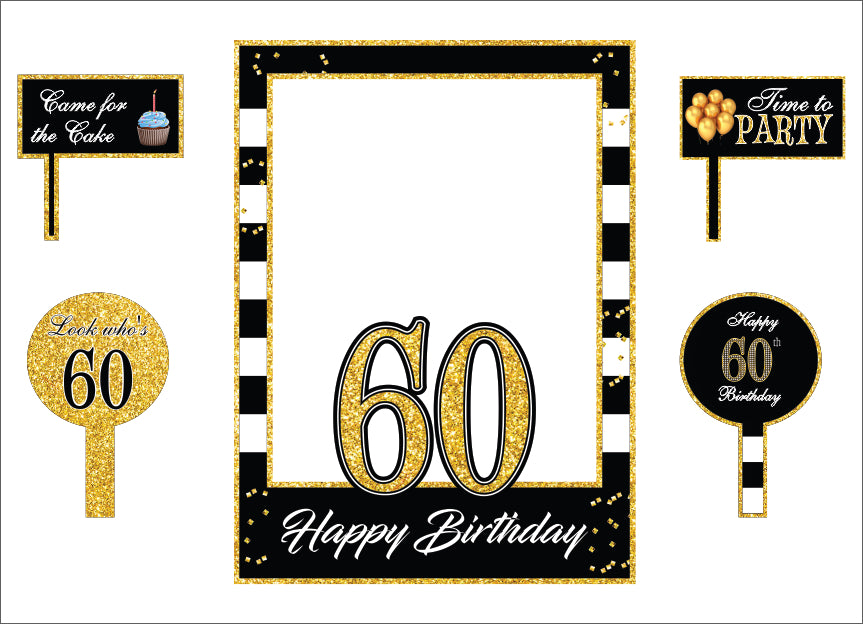 60th Birthday Party Selfie Photo Booth Frame & Props