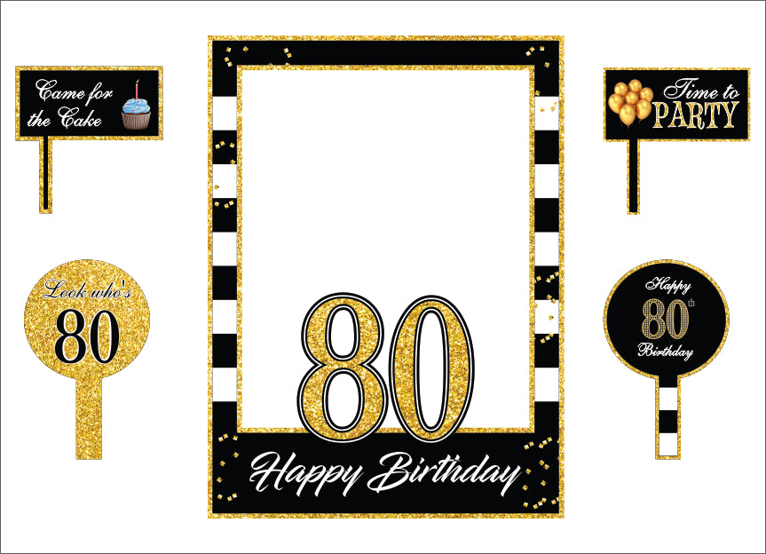 80Th Milestone Party Selfie Photo Booth Picture Frame And Props - Printed On Sturdy Material