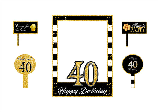 40th Birthday Party Selfie Photo Booth Frame & Props