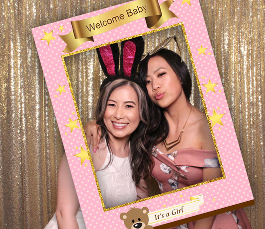 Cute Teddy Theme Welcome Baby Girl Selfie Photo Booth Frame & Props