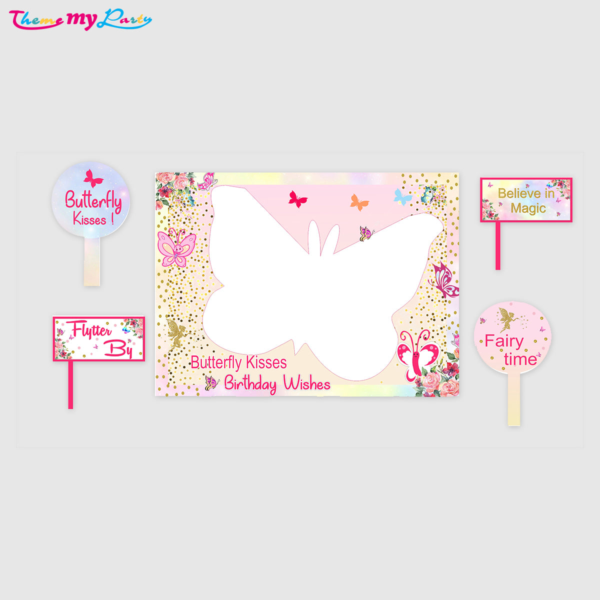 Butterflies & Fairies Theme Birthday Party Selfie Photo Booth Frame & Props