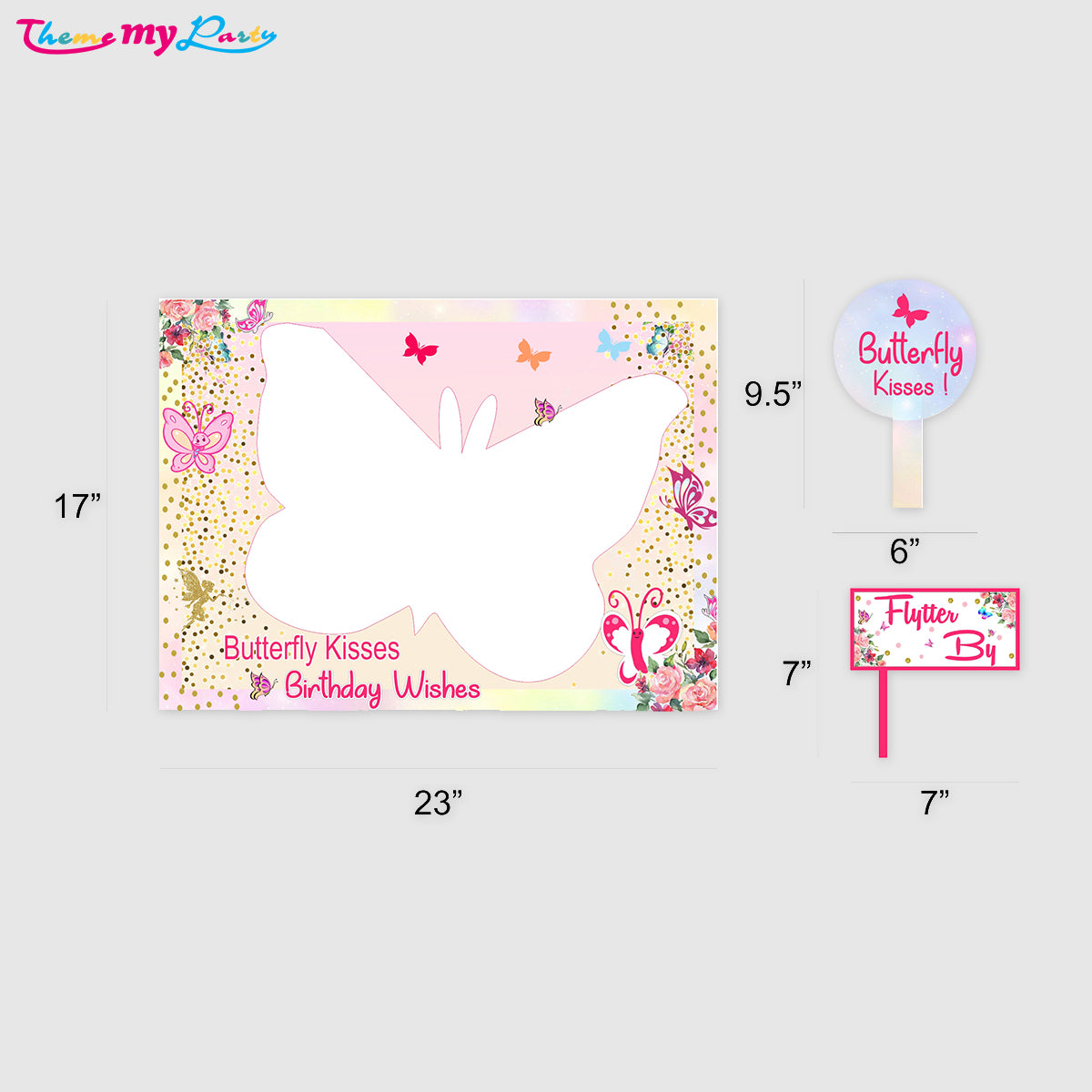 Butterflies & Fairies Theme Birthday Party Selfie Photo Booth Frame & Props