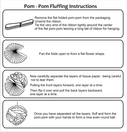 White, Pink And Black Pom Pom Flower Decoration For Birthday Parties, Anniversary Party & Baby Shower