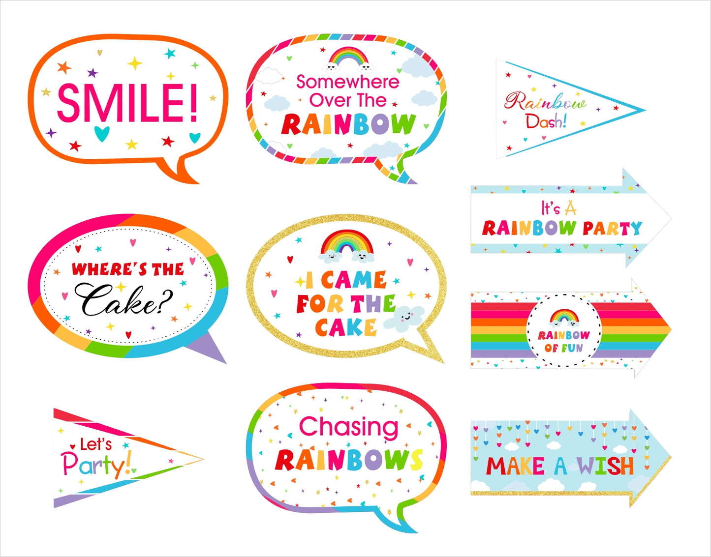 Rainbow Theme Birthday Party Photo Booth Props Kit