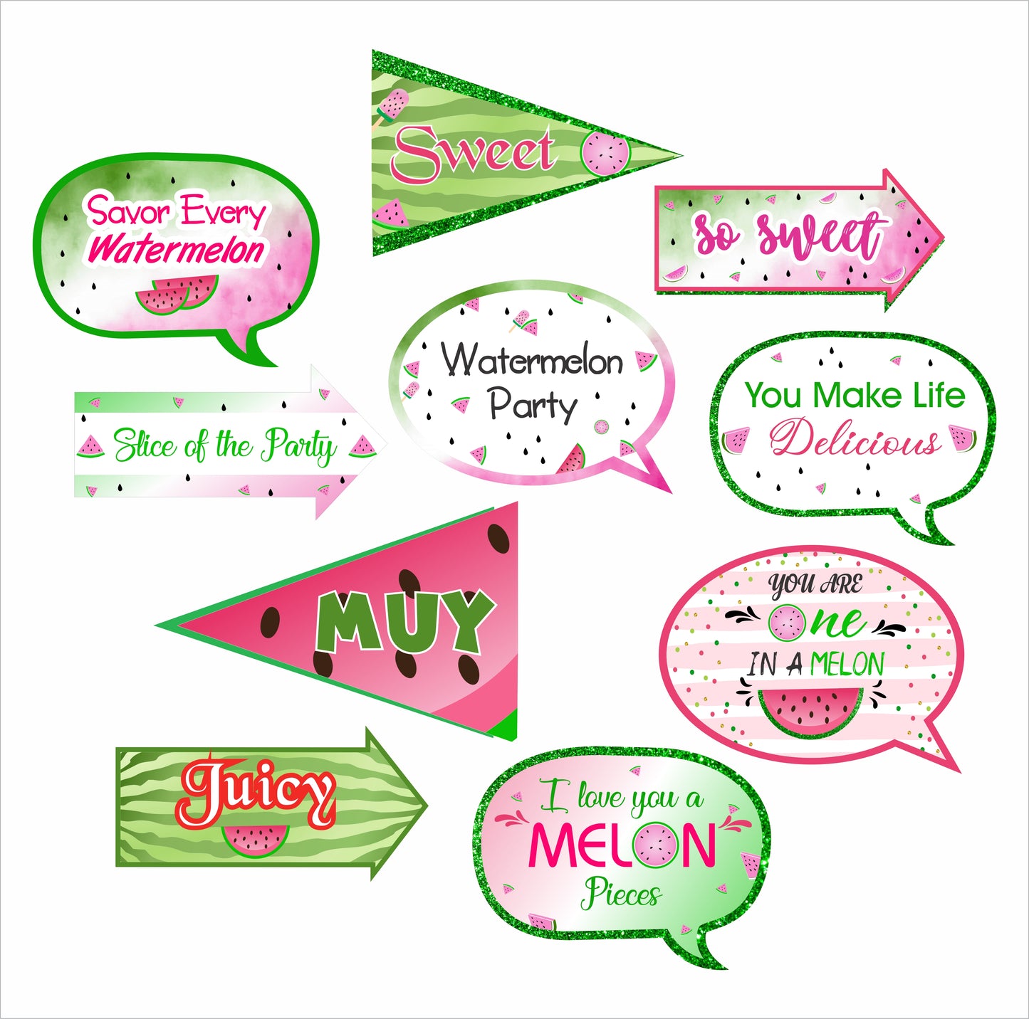 One In A Melon Theme Birthday Party Photo Booth Props Kit