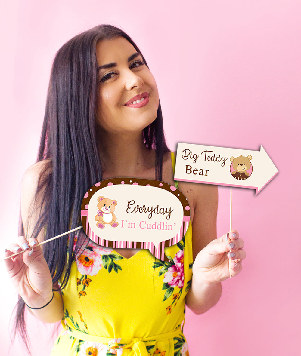 Cute Teddy Theme Welcome Baby Girl Photo Booth Props Kit