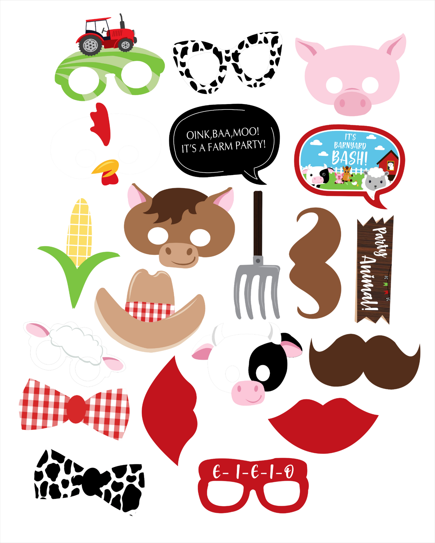 Farm Animal Theme Birthday Party Photo Booth Props Kit