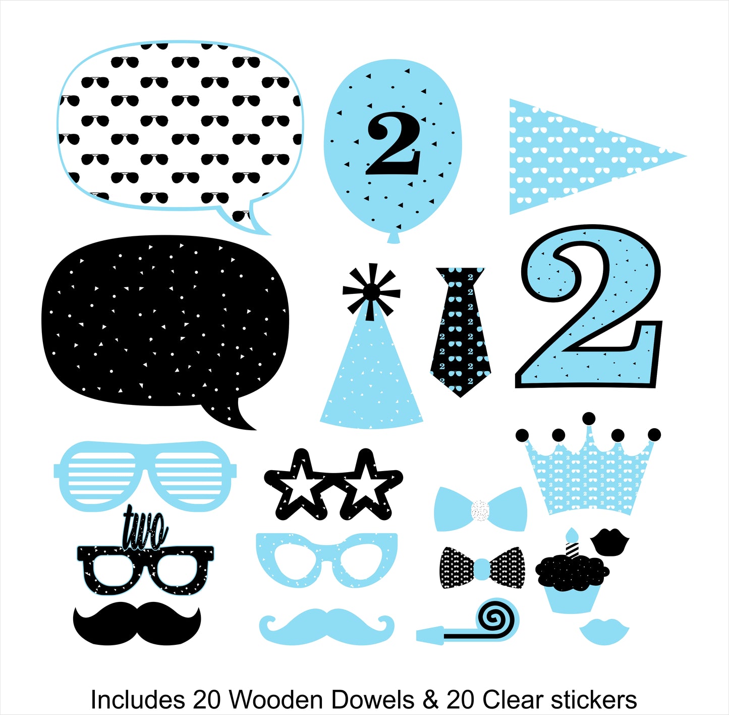 Two Cool Theme Birthday Party Photo Booth Props Kit